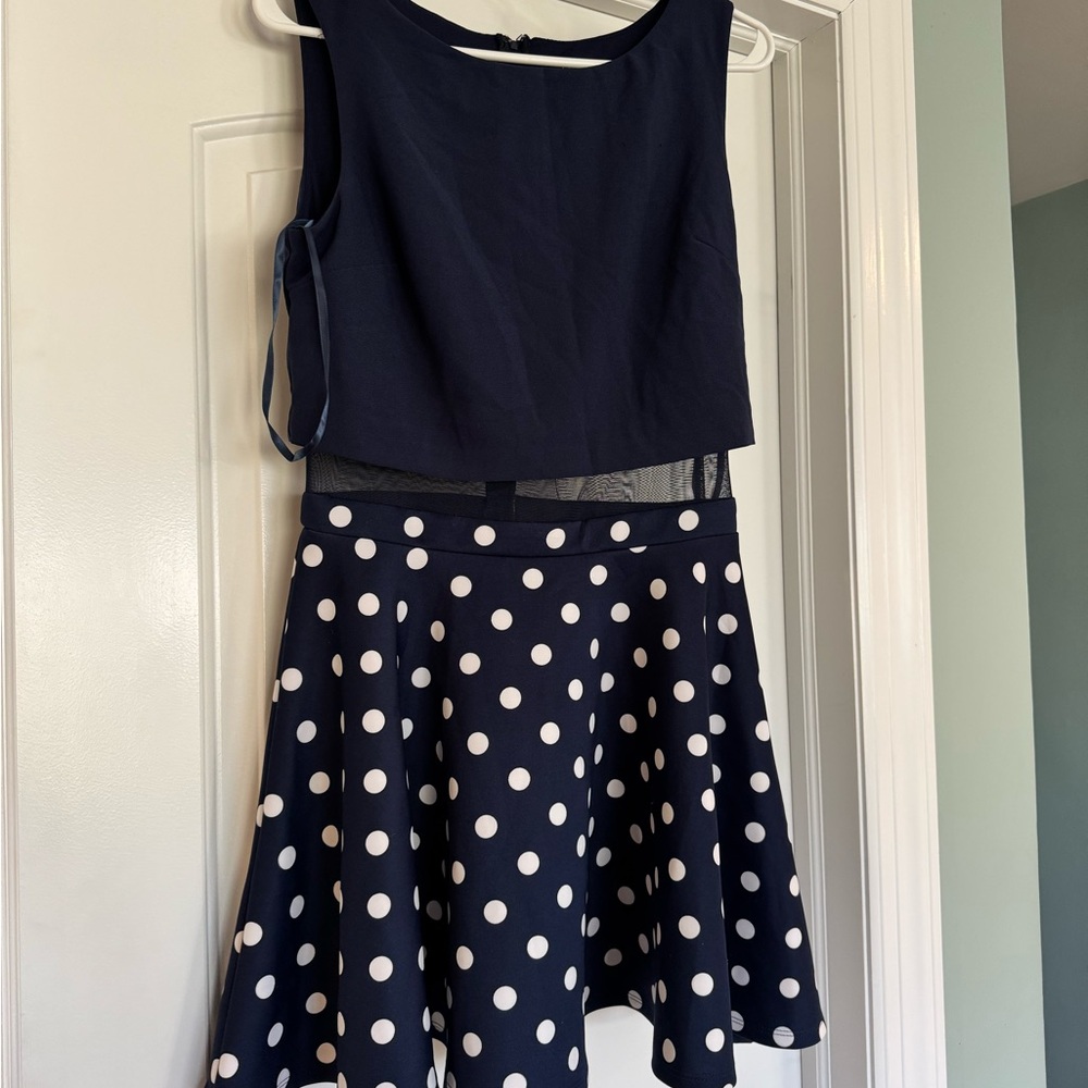 City Studio Navy Blue Polka Dot Illusion Dress